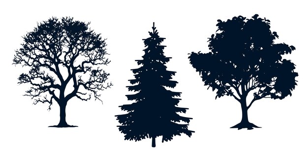 Different types of trees silhouettes vector