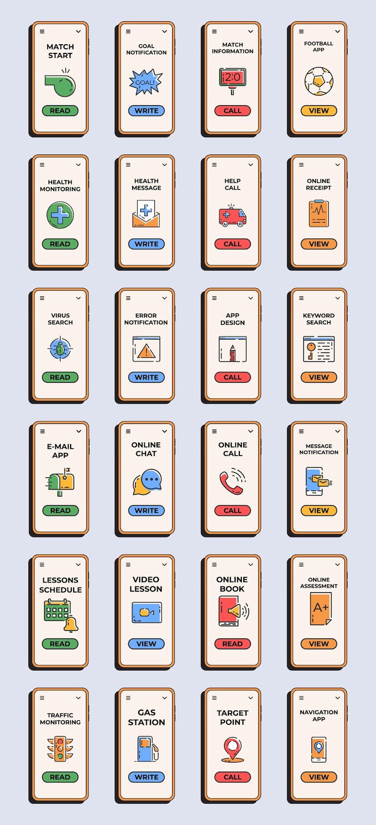 Vector 다른 ui ux gui 화면 웹 디자인 및 모바일 템플릿 앱 인터페이스 벡터 그림을 포함하여 모바일 앱 응답 웹 사이트에 대한 다른 앱 및 플랫 웹 아이콘