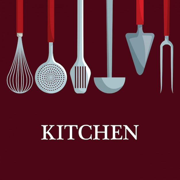 Different utensils of kitchen hanging