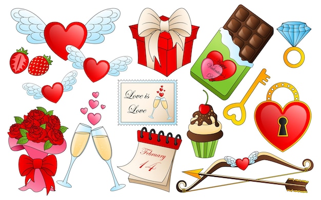 Premium Vector | Different valentines day elements. cartoon love and passion icons, stickers for valentine's day items design Premium Vector | Different valentines day elements. cartoon love and passion icons, stickers for valentine's day items design
