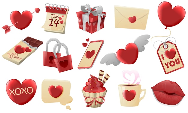 Vector different valentines day elements