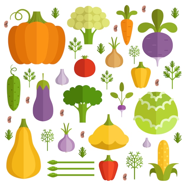 Разные овощи в мультяшном стиле
