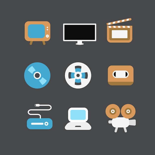Different video industry icons set Flat design elements