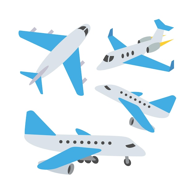 different views of airplane set