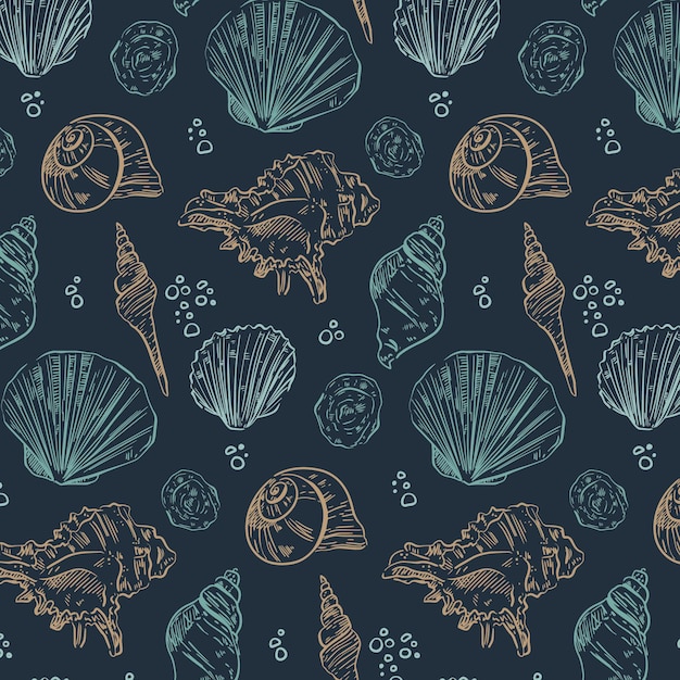 Different vintage seashells pattern