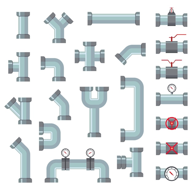 Different water tube pipes details set.