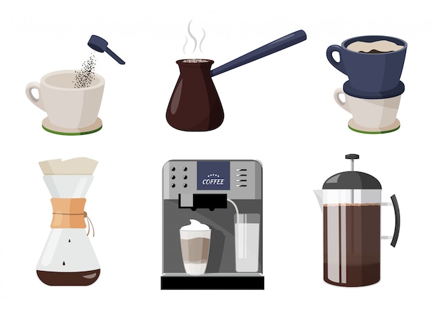 Vector different ways of coffee preparing.