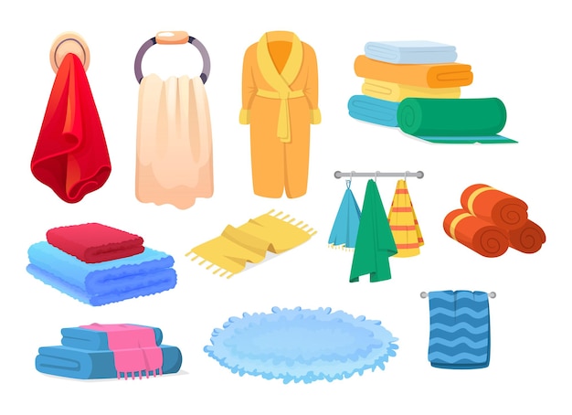 Vector differents bath towels, bathrobes, towel drying vector