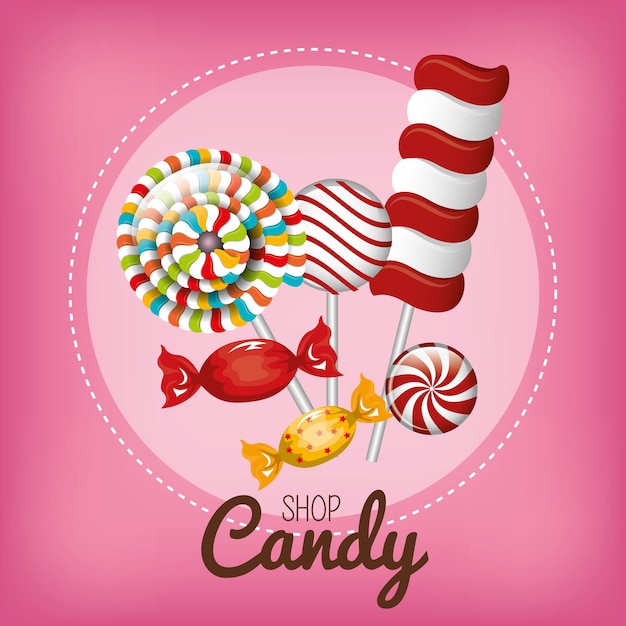 differents sweets candies and lollipop design