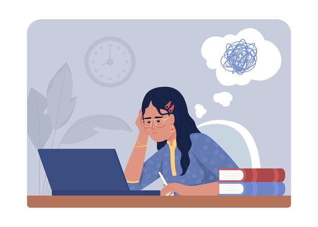 Difficult to concentrate on homework 2d vector isolated illustration