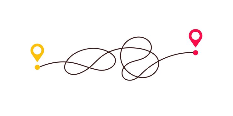 Vector difficult way chaos path from point a to b complex chaos simplifying concept easy simple way vector