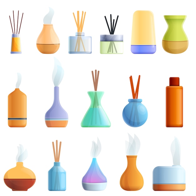 Diffuser iconen set, cartoon stijl