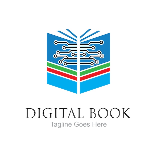 Digitaal boek logo technologie vector pictogram ontwerp