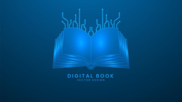 Digitaal boek met printplaat Kunstmatige intelligentie en machinetechnologie Concept illustratie