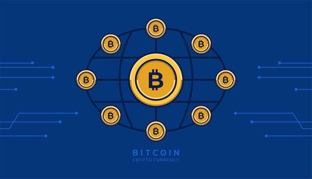 Digitaal cryptocurrency-bacgroundconcept met bitcoinpictogram en kringslijnenvector