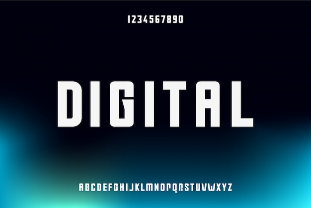 Digitaal, een abstract futuristisch alfabetlettertype met technologiethema. modern minimalistisch typografieontwerp