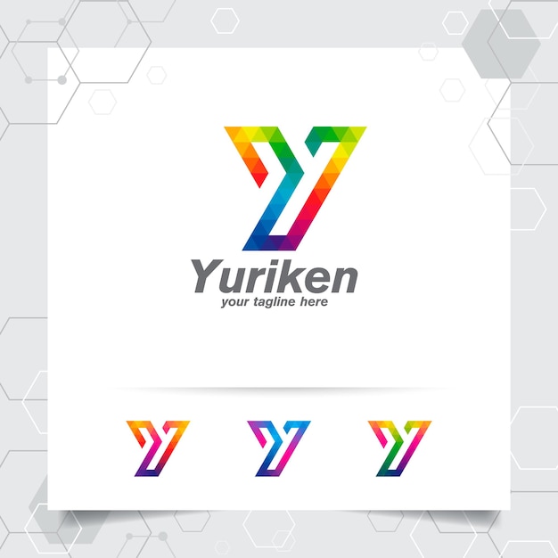 Vector digitaal logo letter y-ontwerp met moderne kleurrijke pixel voor technologiebedrijf