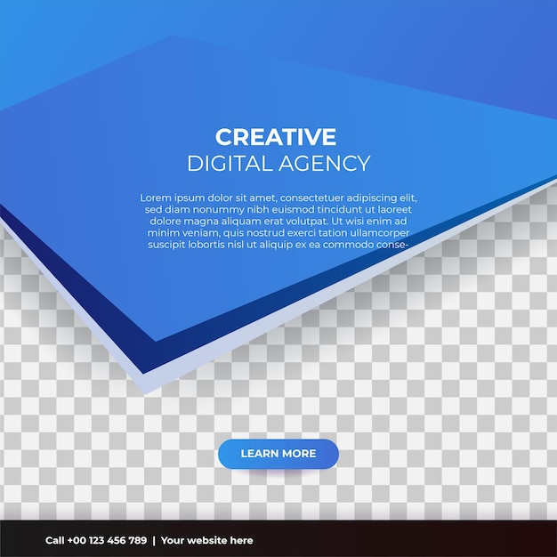 Digitaal marketingbureau sociale media post sjabloonontwerp moderne blauwe zakelijke banner poster flyer met abstracte geometrische achtergrond online of web zakelijke promotiebanner met bedrijfslogo