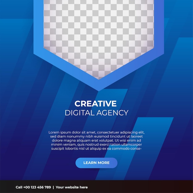 Digitaal marketingbureau sociale media post sjabloonontwerp Moderne blauwe zakelijke banner poster flyer met abstracte geometrische achtergrond Online of web zakelijke promotiebanner met bedrijfslogo