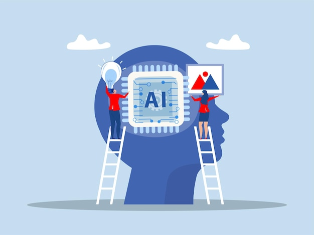 Digitaal menselijk brein zakenvrouw werk AI kunstmatige intelligentie met idee over AI kunstmatige intelligentie