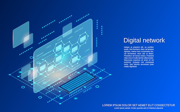 Digitaal netwerk platte 3d isometrische vector concept illustratie