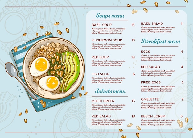 Vector digitaal restaurantmenu horizontaal formaat