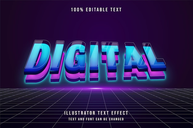 Цифровой, трехмерный редактируемый текстовый эффект, градация синего, розовый, современный футуристический стиль слоев