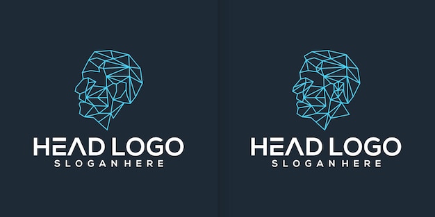 디지털 추상 인간의 머리 기술 로고 디자인 영감 컬렉션
