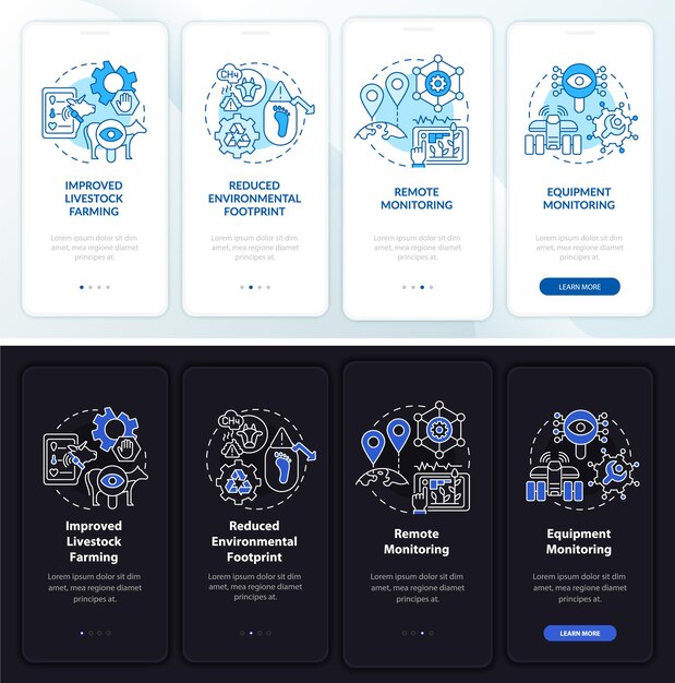digital agriculture pros night and day mode onboarding mobile app screen