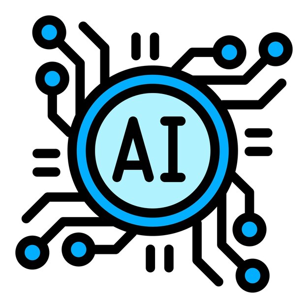 디지털 ai 아이콘 개요 벡터 인공 두뇌 네트워크 기계