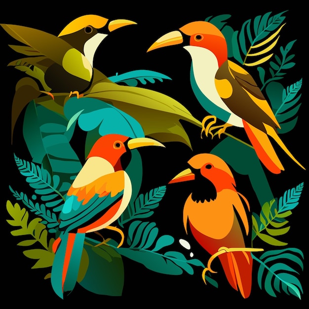 Цифровое Искусство Птицы Амазонки Коллекция Векторных Иллюстрации