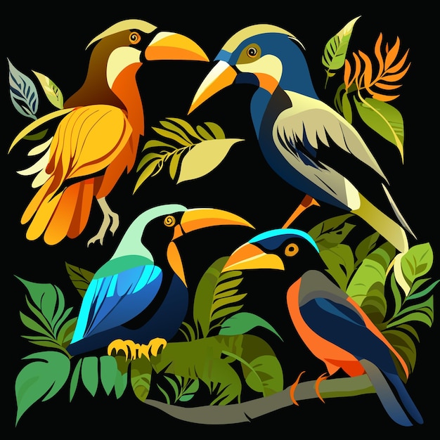 Digital Art Amazon Birds Vector Illustration Set