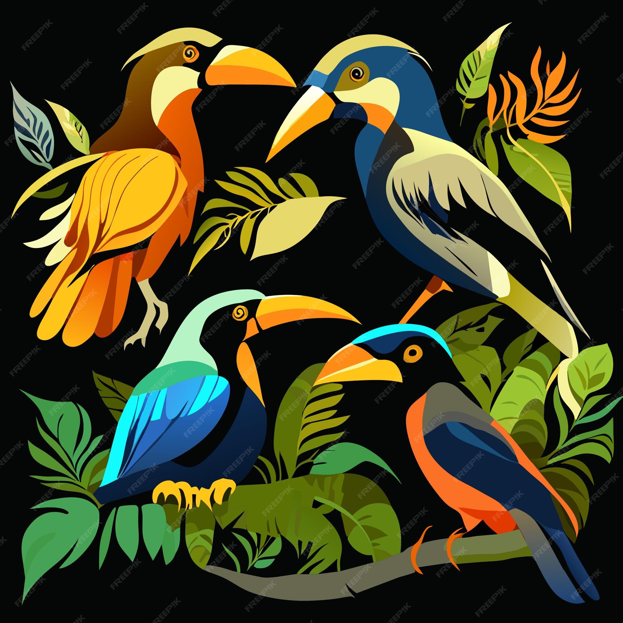 Premium Vector | Digital art amazon birds vector illustration set