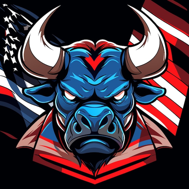 Digital Art of an Angry Bull Stars and Stripes Theme