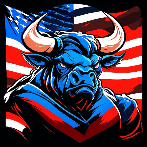 Digital art of angry bull with usa flag