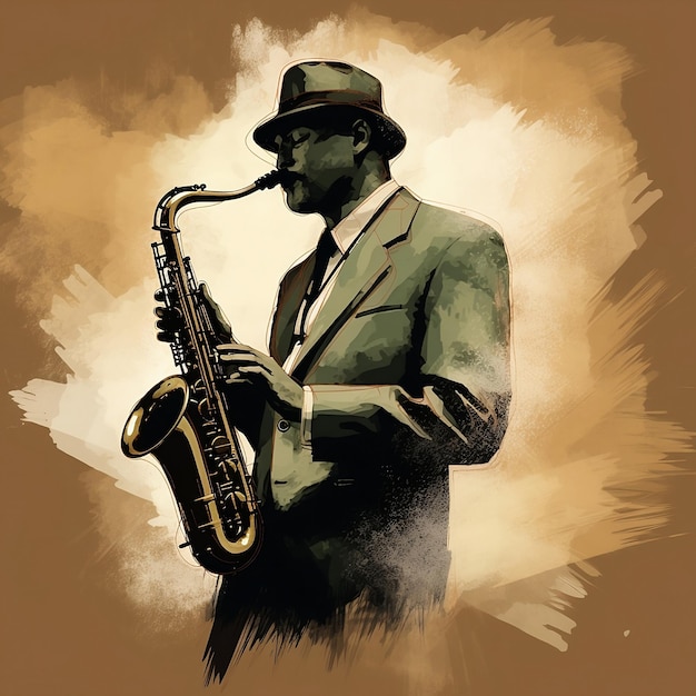 Digital art black man playing saxophone