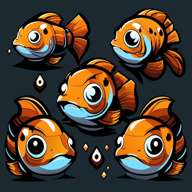 Vector digital art cute fish game icons