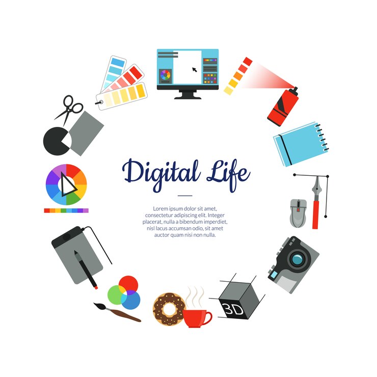 वेक्टर digital art design icons circle concept with place for text in center 