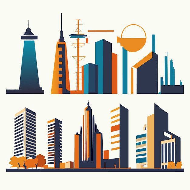 Vector digital art featuring city buildings in vector