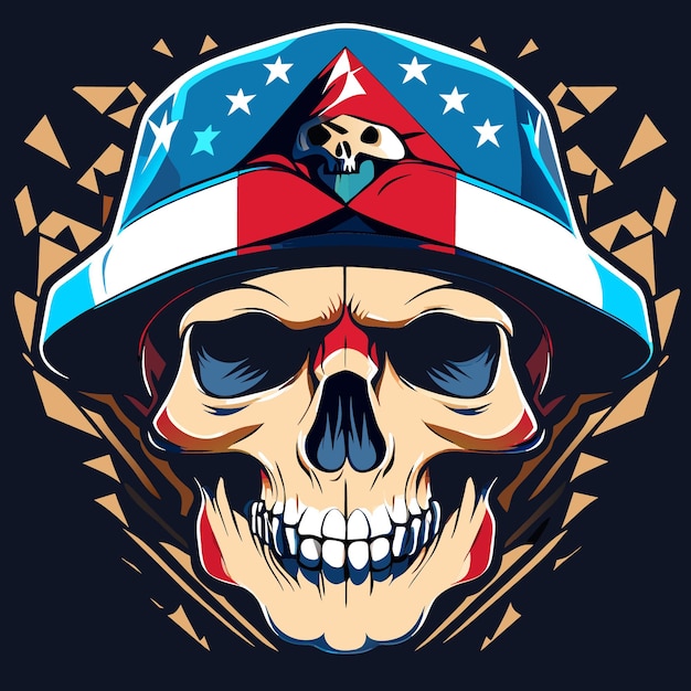 Digital Art Human Skull with US Flag Theme