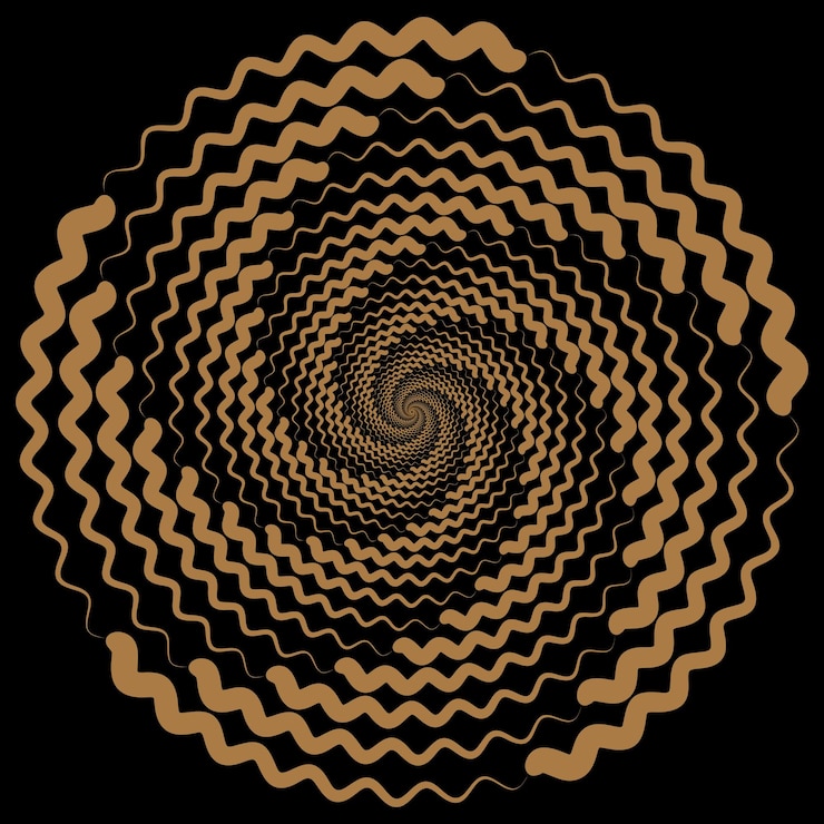 Vector a digital art illustration of a spiral with a spiral design in gold and black