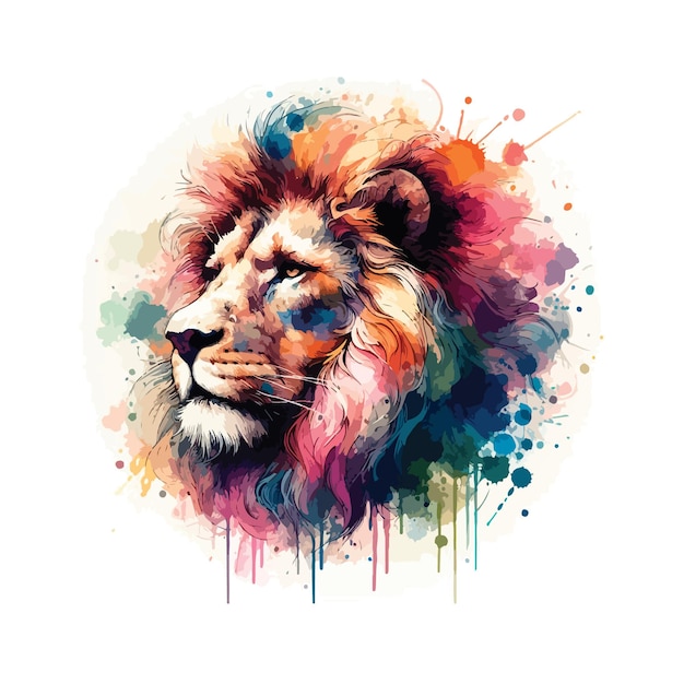 Vector digital art of lion head in watercolor style illustation