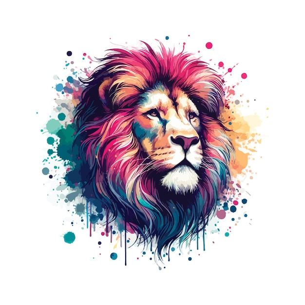 Vector digital art of lion head in watercolor style illustation