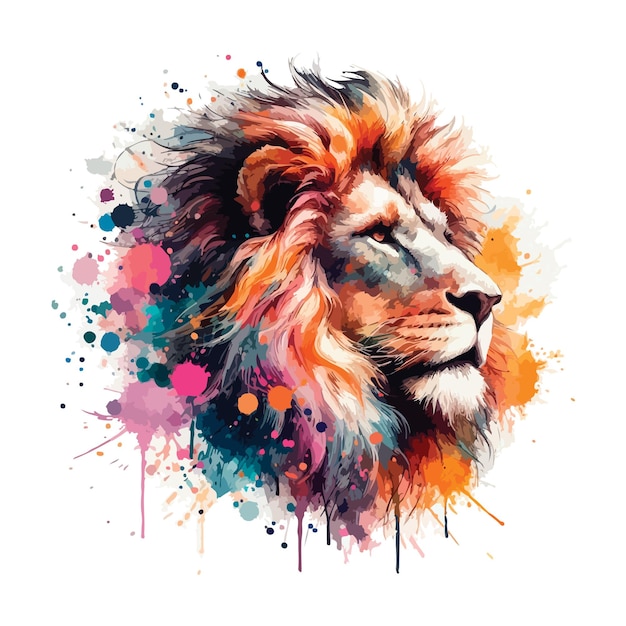 Vector digital art of lion head in watercolor style illustation