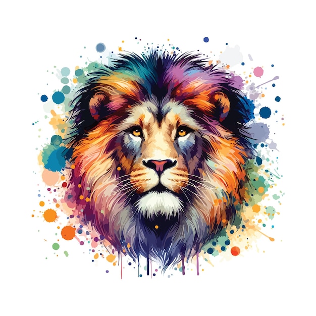 Vector digital art of lion head in watercolor style illustation