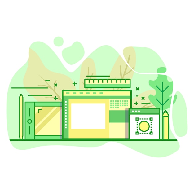 Digital art modern flat green color illustration