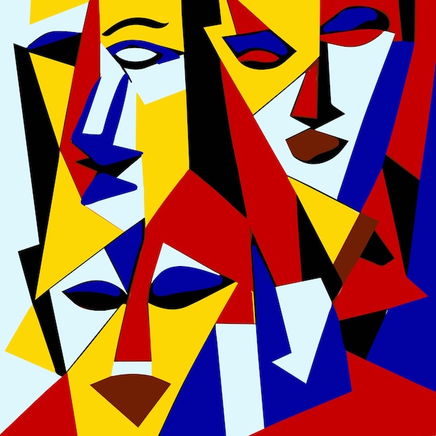 Digital art modern poster faces of girl or woman digital painting contemporary art expressionism cubism beautiful woman portrait abstract fashion illustration picture for interior in room