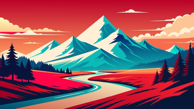 Vector a digital art of mountains with a red background