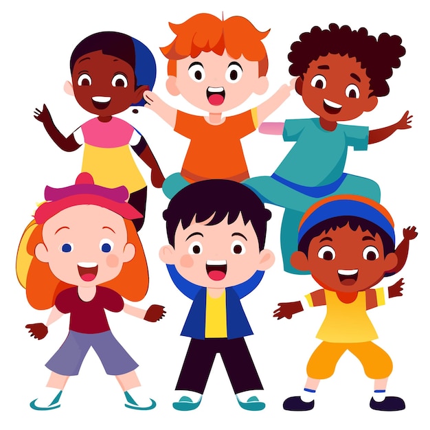 Digital Art Multicultural Children Flat Vector Design