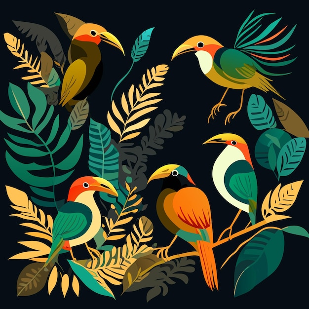 Digital art rainforest birds